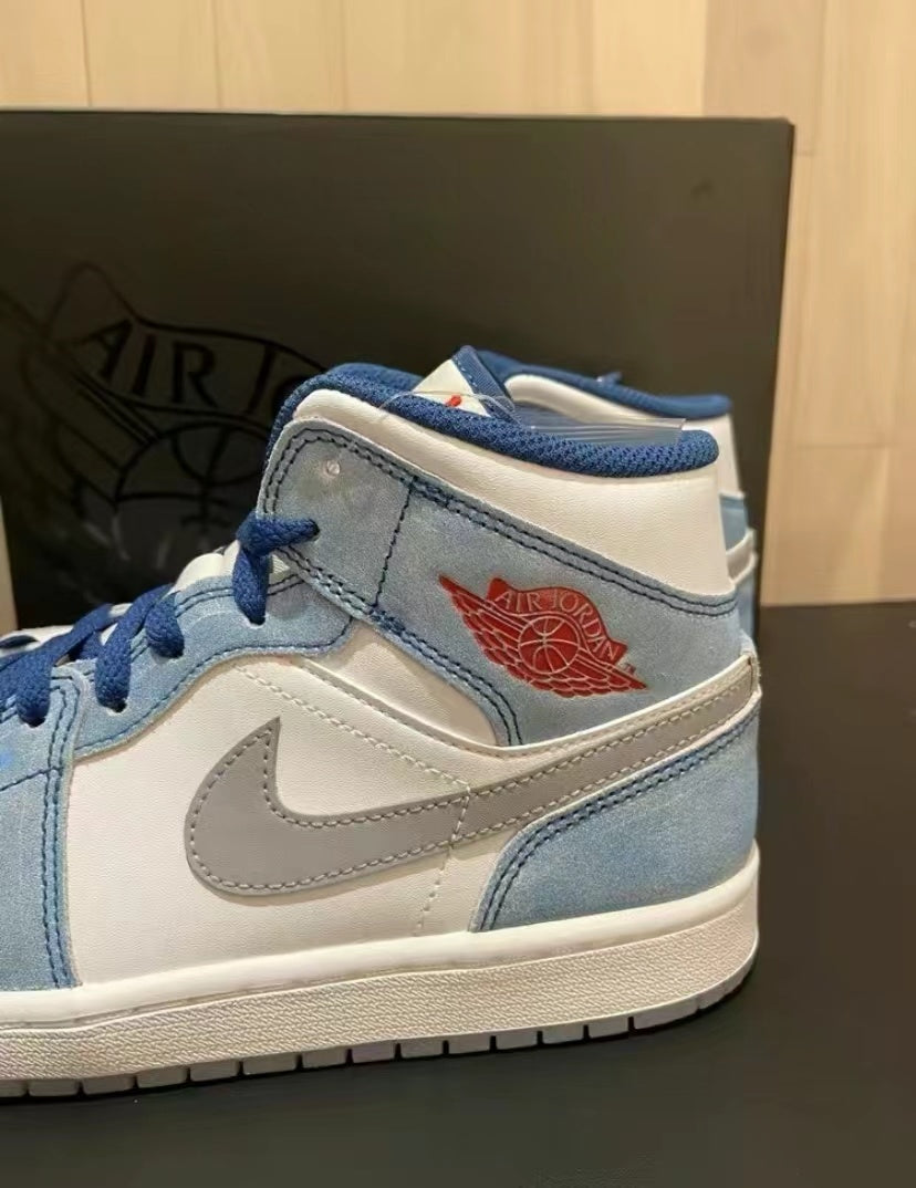 Mid Top Sneakers, Blue White Colorway, Lace Up Design, Casual Gift for Sneaker Fans