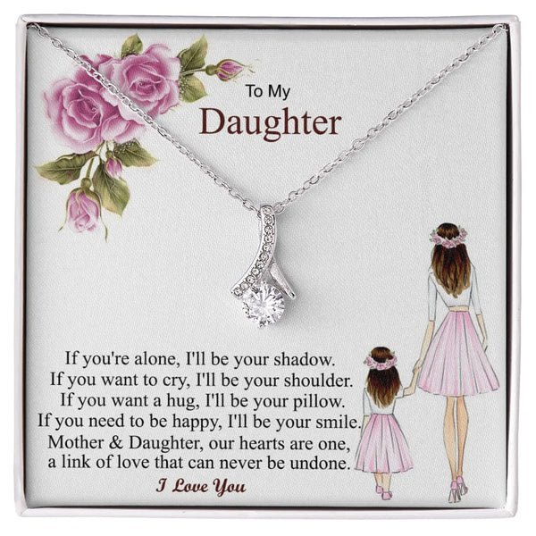 Sparkling Ribbon Pendant Necklace, Daughter Necklace from Mom, Cubic Zirconia Necklace, Birthday Present for Daughter, Christ