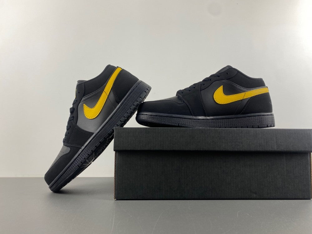 Low Top Sneakers, Black Yellow Colorway, Lace Up Design, Casual Gift for Sneaker Fans