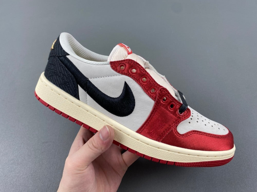 Low Top Sneakers, Red Black Beige Colorway, Lace Up Design, Casual Gift for Sneaker Fans