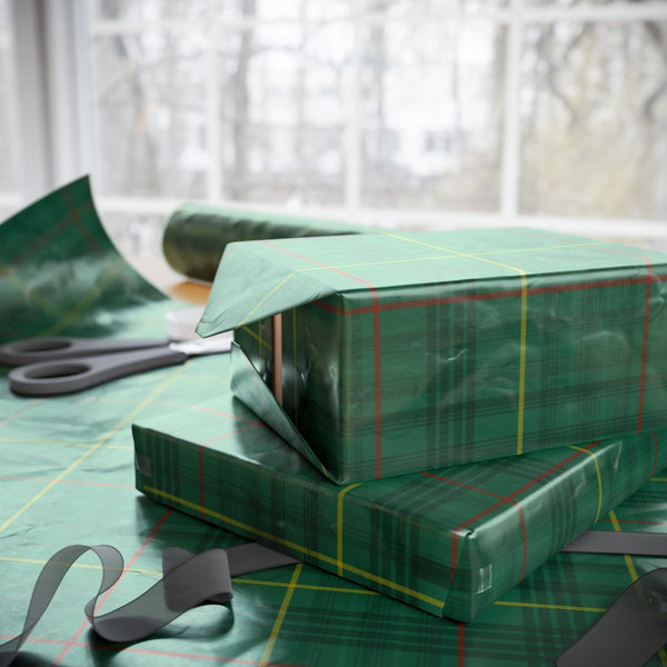 Tartan Pattern Gift Wrap, Green Plaid Wrapping Paper, Red and Yellow Stripe Wrapping Paper, Christmas Plaid Gift Wrap, Holida