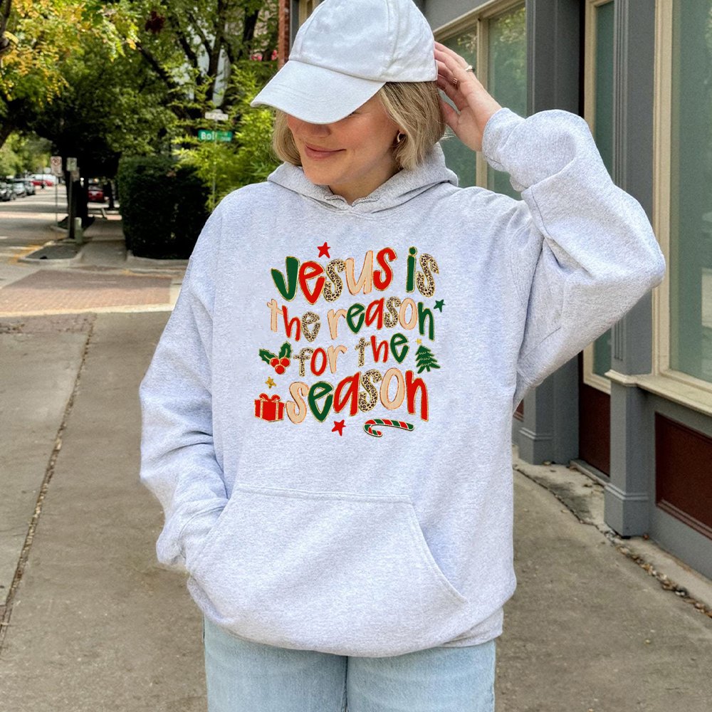 Leopard Christian Christmas Sweatshirt, Jesus Is the Reason for the Season Hoodie, Faith Based Holiday Hooded Pullover, Relig