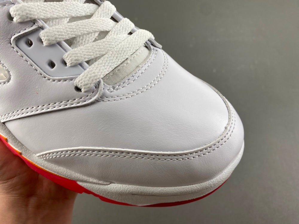 Retro High Top Sneakers, White Orange Colorway, Lace Up Design, Casual Gift for Sneaker Fans