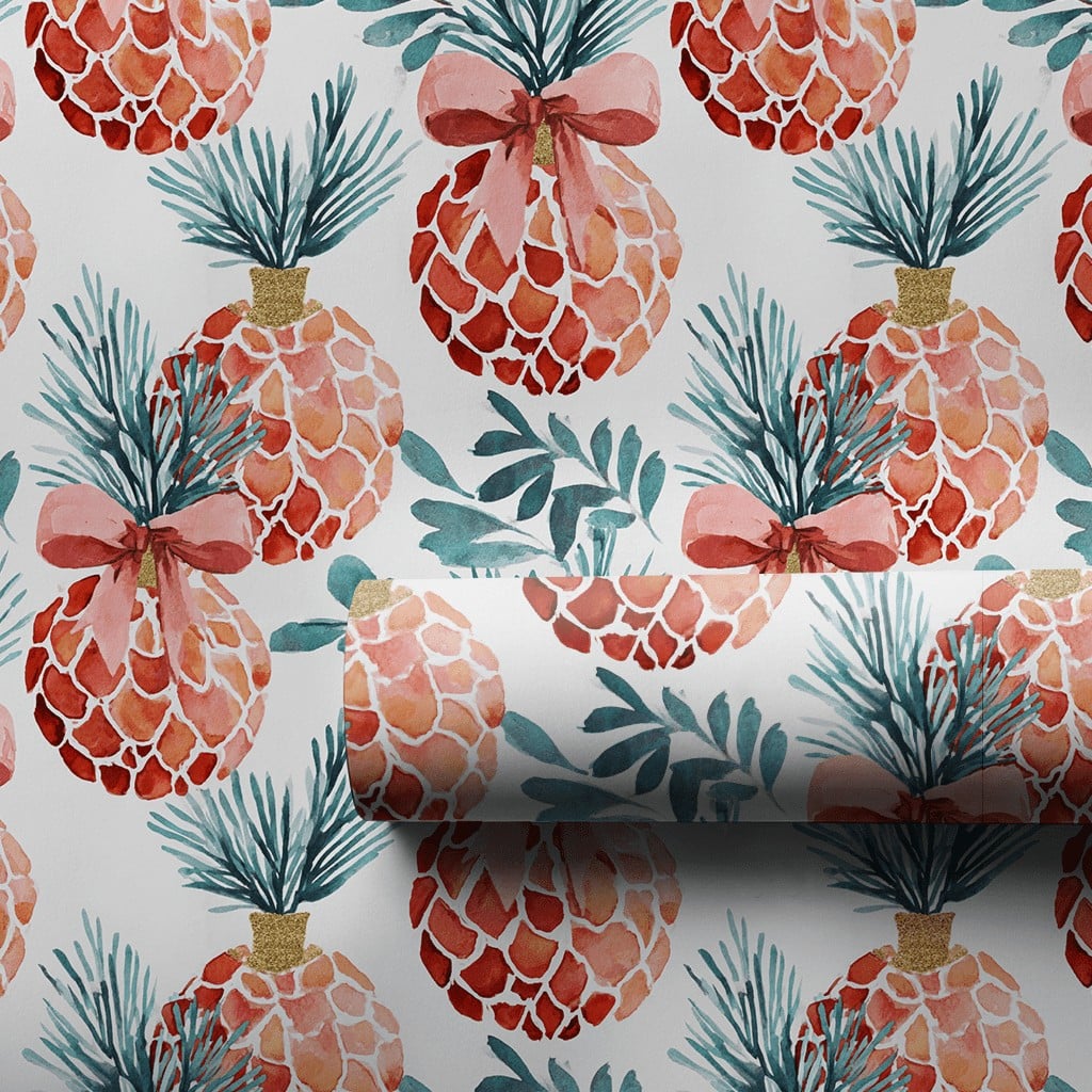 Tropical Holiday Gift Wrap, Christmas Pineapple Wrapping Paper, Watercolor Pineapple Wrapping Paper, Festive Winter Adorable 