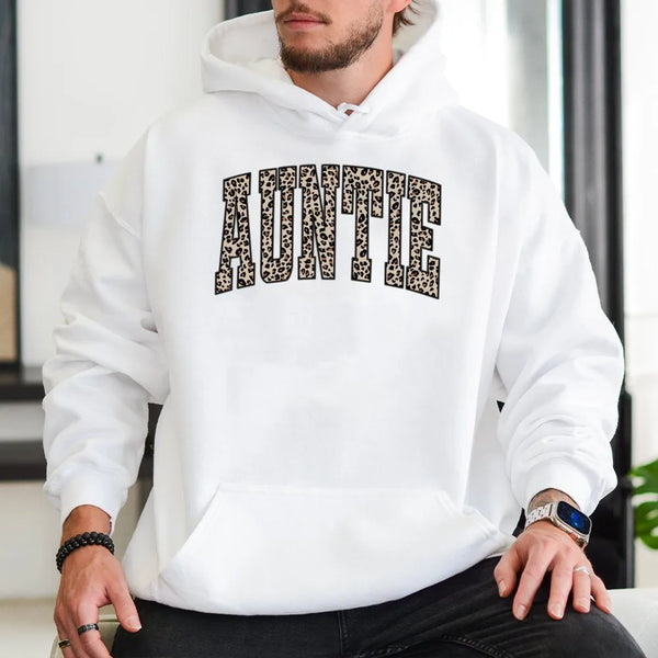 Leopard Print Varsity Aunt Sweatshirt, Auntie Hoodie, Trendy Cool Auntie Pullover, Best Aunt Ever Birthday Christmas Present 