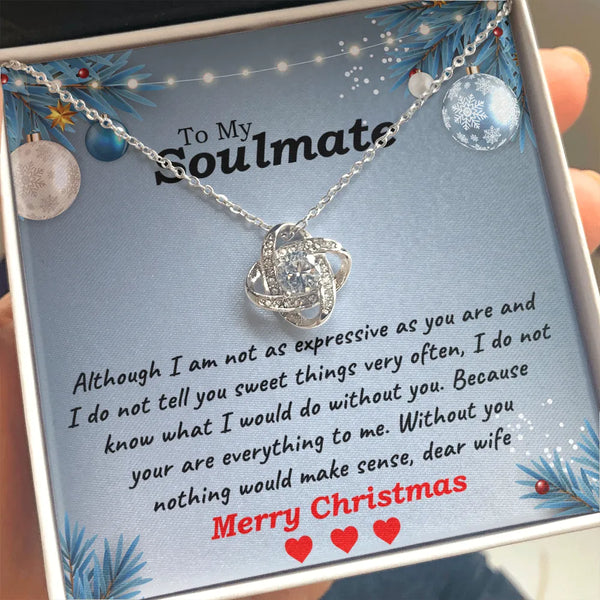 Soulmate Knot Pendant Necklace, Love Knot Necklace for Wife, 14k White Gold Finish Jewelry, Romantic Christmas Anniversary Pr