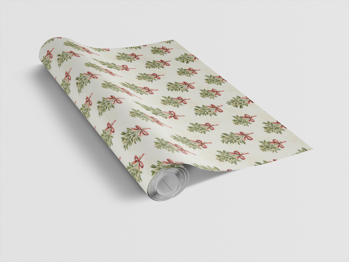 Botanical Holiday Gift Wrap, Mistletoe Christmas Wrapping Paper, Festive Greenery Wrapping Paper, Winter Season Gift Wrap Rol