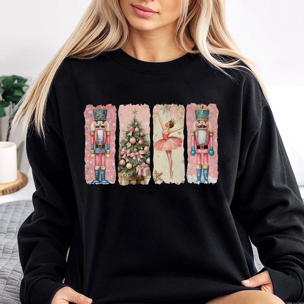 Watercolor Ballerina Graphic Crewneck, Nutcracker Christmas Sweatshirt, Vintage Holiday Ballet Pullover, Festive Xmas Present