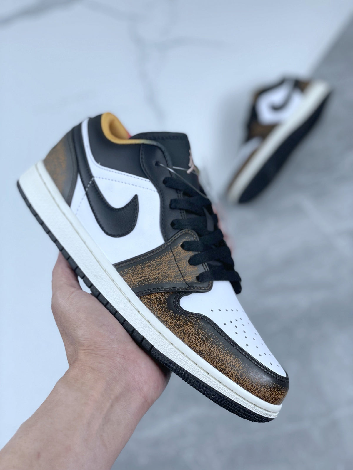 Distressed Low Top Sneakers, Brown White Colorway, Lace Up Design, Distressed Finish, Casual Gift for Sneaker Fans