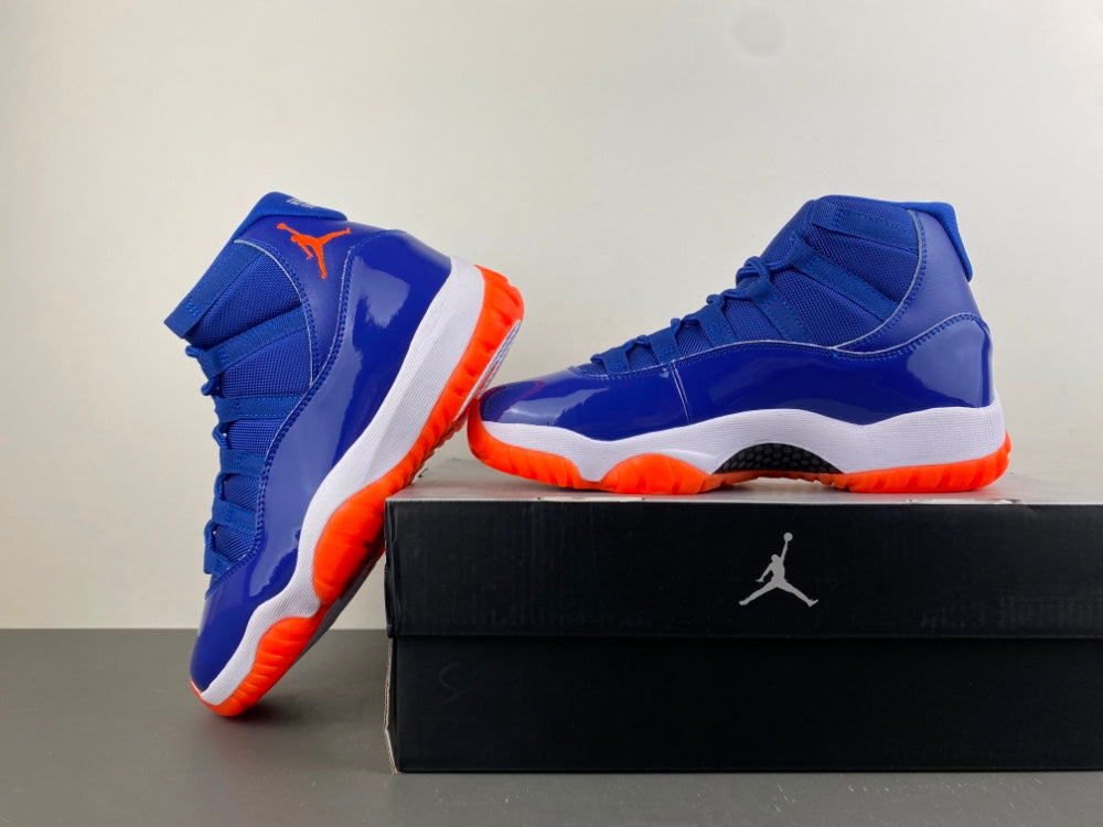 High Top Sneakers, Royal Blue White Orange Colorway, Leather Footwear, Lace Up Design, Casual Gift for Sneaker Fans