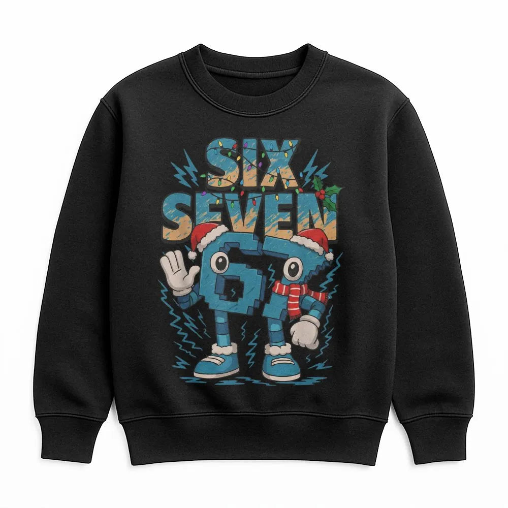 Humorous Internet Meme Holiday Crewneck, Six Seven Christmas Sweatshirt, Gen Z Gen Alpha Xmas Sweater, Trendy Meme Pullover S
