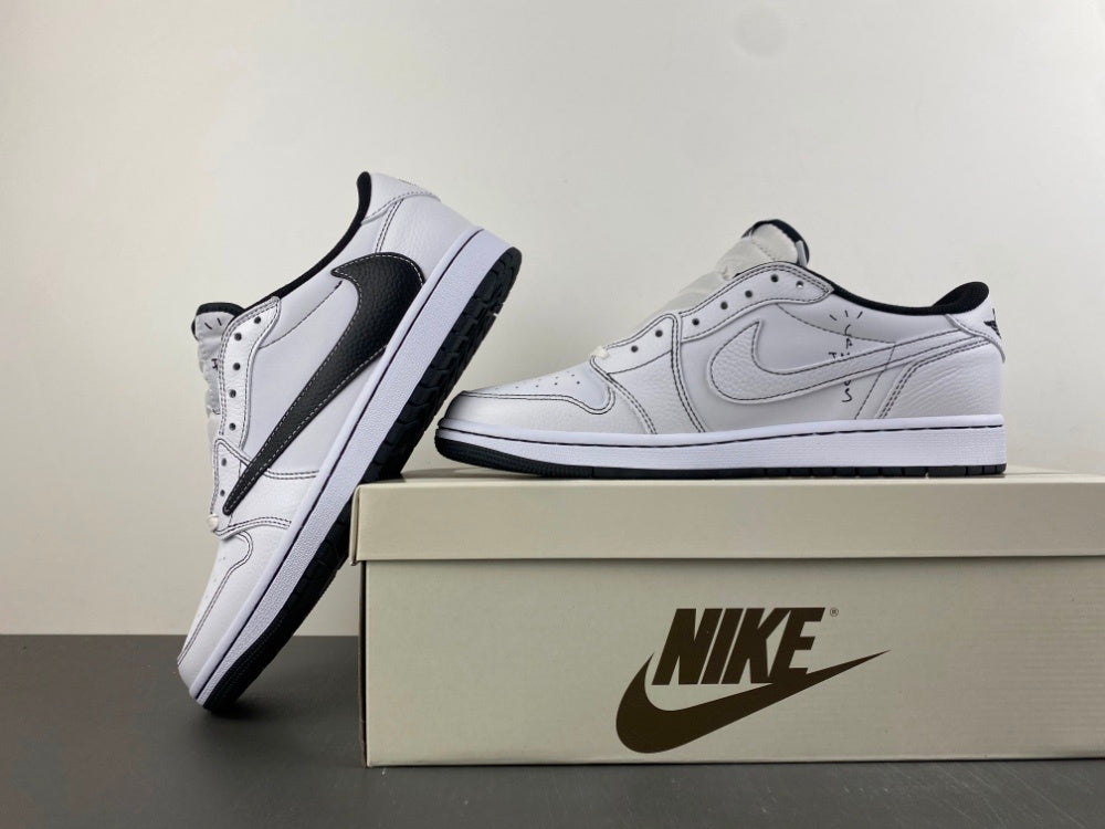 Low Top Sneakers, White Black Colorway, Leather Footwear, Reverse Hook Design, Lace Up Design, Casual Gift for Sneaker Fans