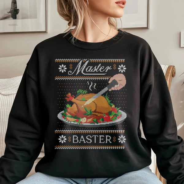 Humorous Turkey Dinner Crewneck, Master Baster Christmas Sweatshirt, Rude Holiday Cooking Sweater, Chef White Elephant Presen