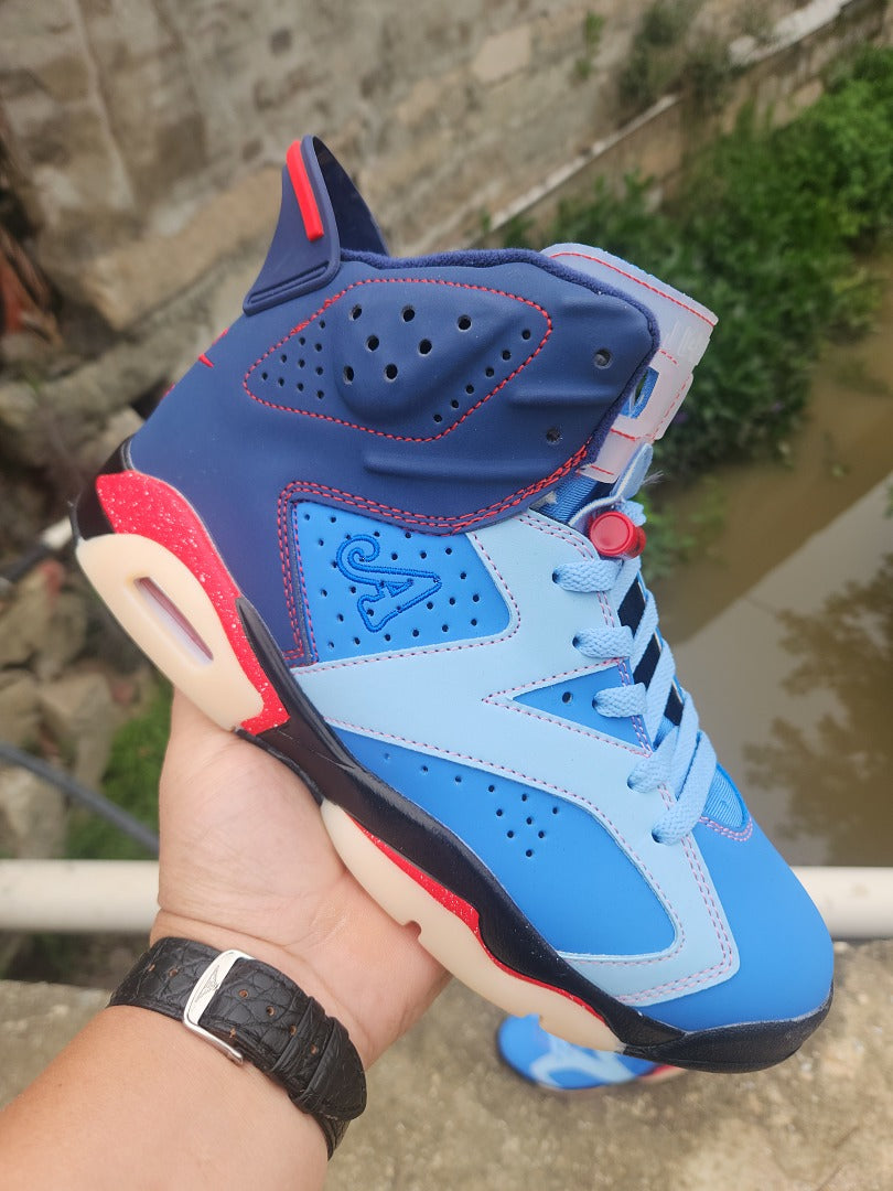 High Top Sneakers, Blue Red Colorway, Lace Up Design, Casual Gift for Sneaker Fans