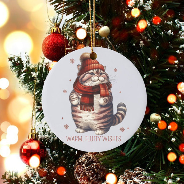 Winter Kitten with Scarf and Hat Ornament, Adorable Cat Christmas Ornament, Ceramic Cat Lover Tree Ornament, Festive Pet Owne