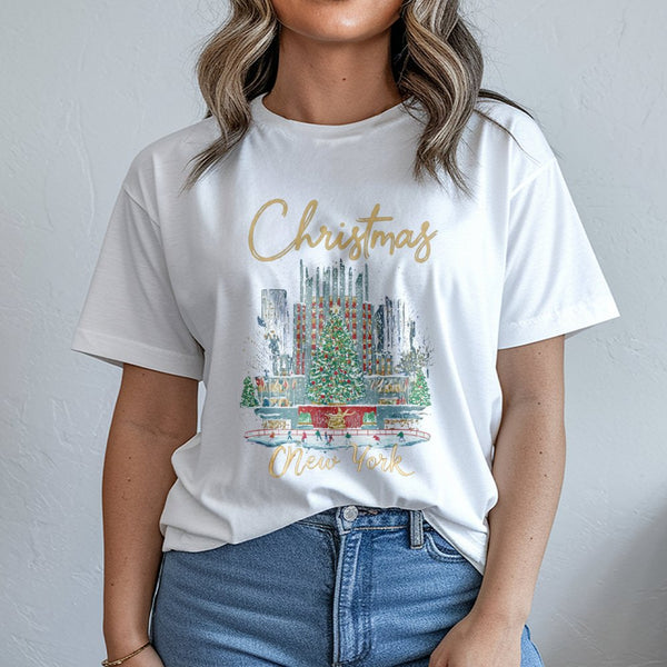 New York Holiday Tree Graphic Tee, Rockefeller Center Christmas Shirt, NYC Xmas Vacation T-Shirt, Winter City Graphic T-Shirt