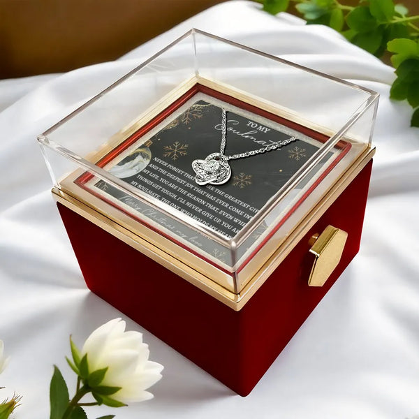 Rotating Rose Gift Box Jewelry, Soulmate Love Knot Necklace, Romantic Pendant Necklace for Her, Christmas Anniversary Soulmat