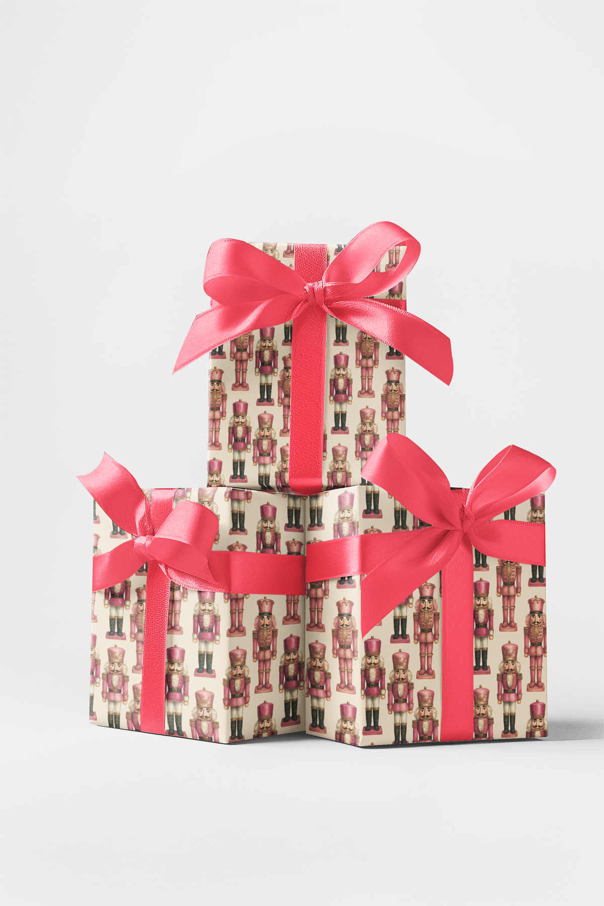 Pastel Christmas Wrapping Paper, Pink Nutcracker Gift Wrap Paper, Holiday Present Paper Roll, Festive Xmas Present Wrap