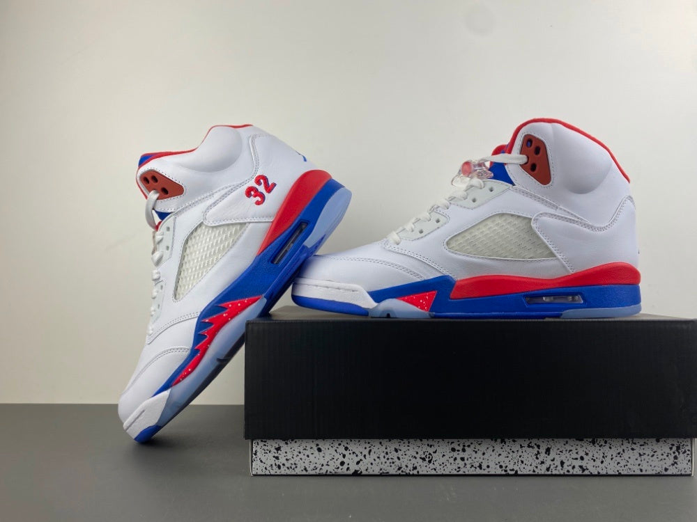 High Top Sneakers, Blue White Red Colorway, Leather Footwear, Lace Up Design, Casual Gift for Sneaker Fans