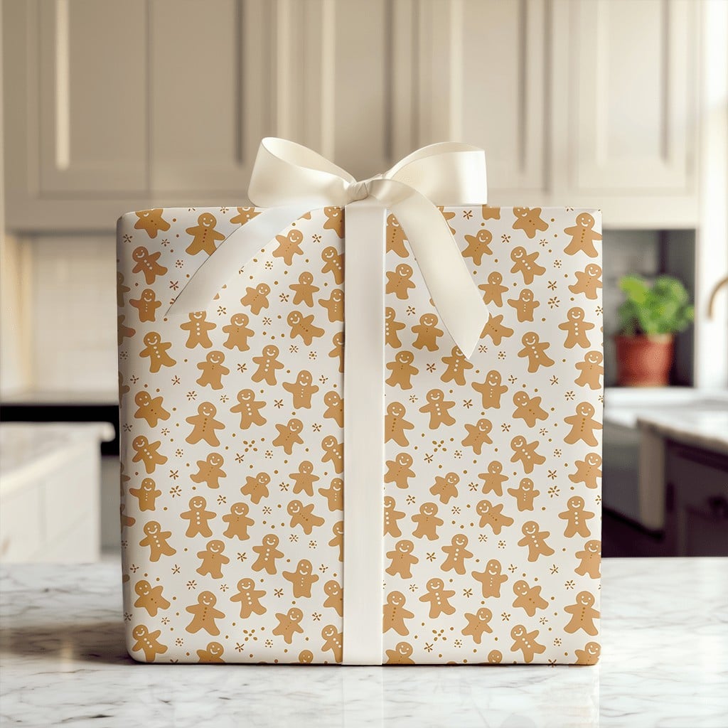Holiday Cookie Pattern Gift Wrap Paper, Gingerbread Man Christmas Wrapping Paper, Adorable Winter Holiday Present Paper, Xmas