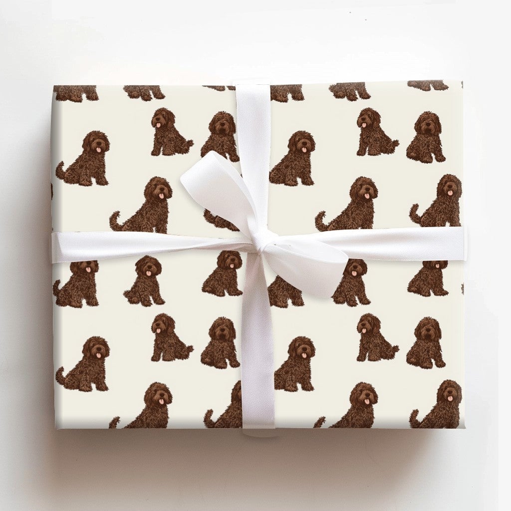 Curly Brown Doodle Gift Wrap, Cockapoo Dog Wrapping Paper, Adorable Pet Birthday Wrapping Paper, Dog Lover Christmas Gift Wra