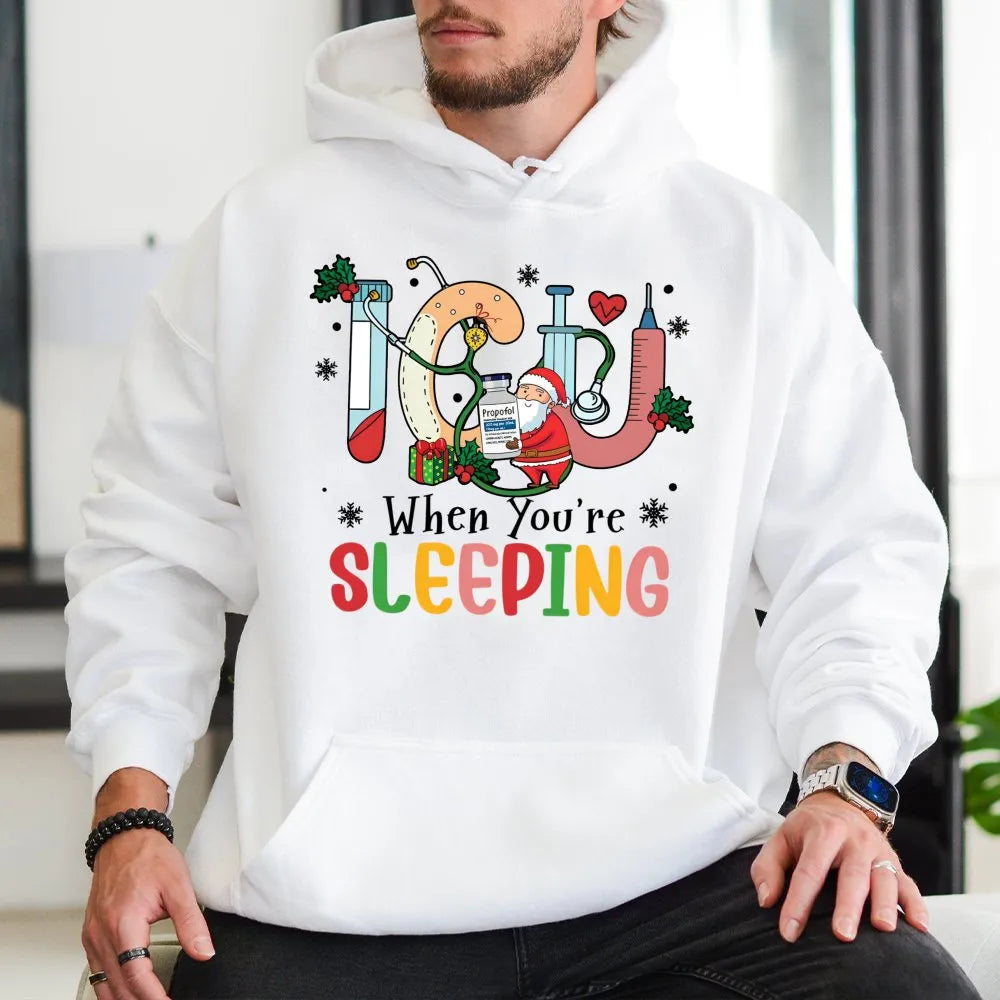 Intensive Care Unit Holiday Hoodie, ICU Nurse Christmas Hoodie, Humorous Medical Nursing Xmas Hoodie, Hospital Staff Graphic 