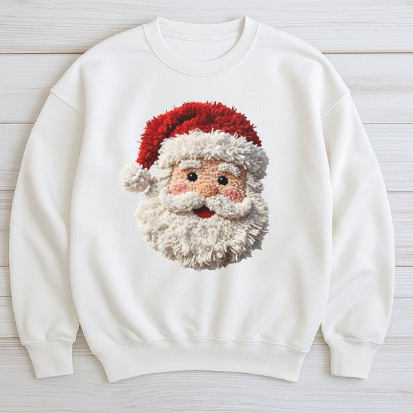 Faux Yarn Santa Sweatshirt, Punch Needle Santa Sweatshirt, Retro Vintage Christmas Sweatshirt, Comfy Holiday Crewneck, Winter