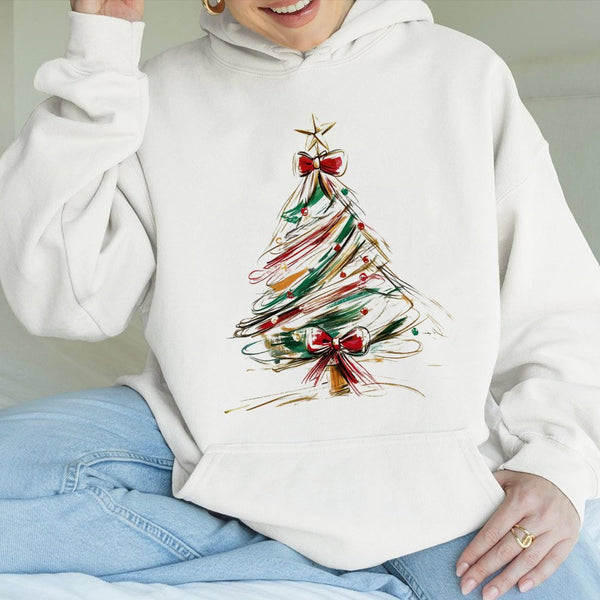 Watercolor Holiday Hoodie, Christmas Tree Hoodie, Abstract Tree Hoodie, Coquette Aesthetic Graphic Hoodie, Comfy Xmas Pullove
