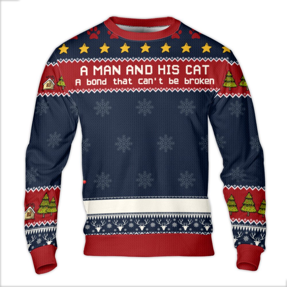 Cat Dad Holiday Crewneck, A Man and His Cat Ugly Christmas Sweater, Humorous Pet Lover Ugly Sweater, Adorable Kitty Winter Pr
