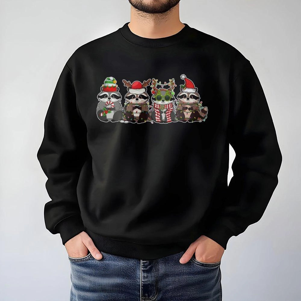 Adorable Festive Animal Sweatshirt, Christmas Raccoon Sweatshirt, Holiday Raccoon Crewneck, Winter Graphic Pullover Sweatshir