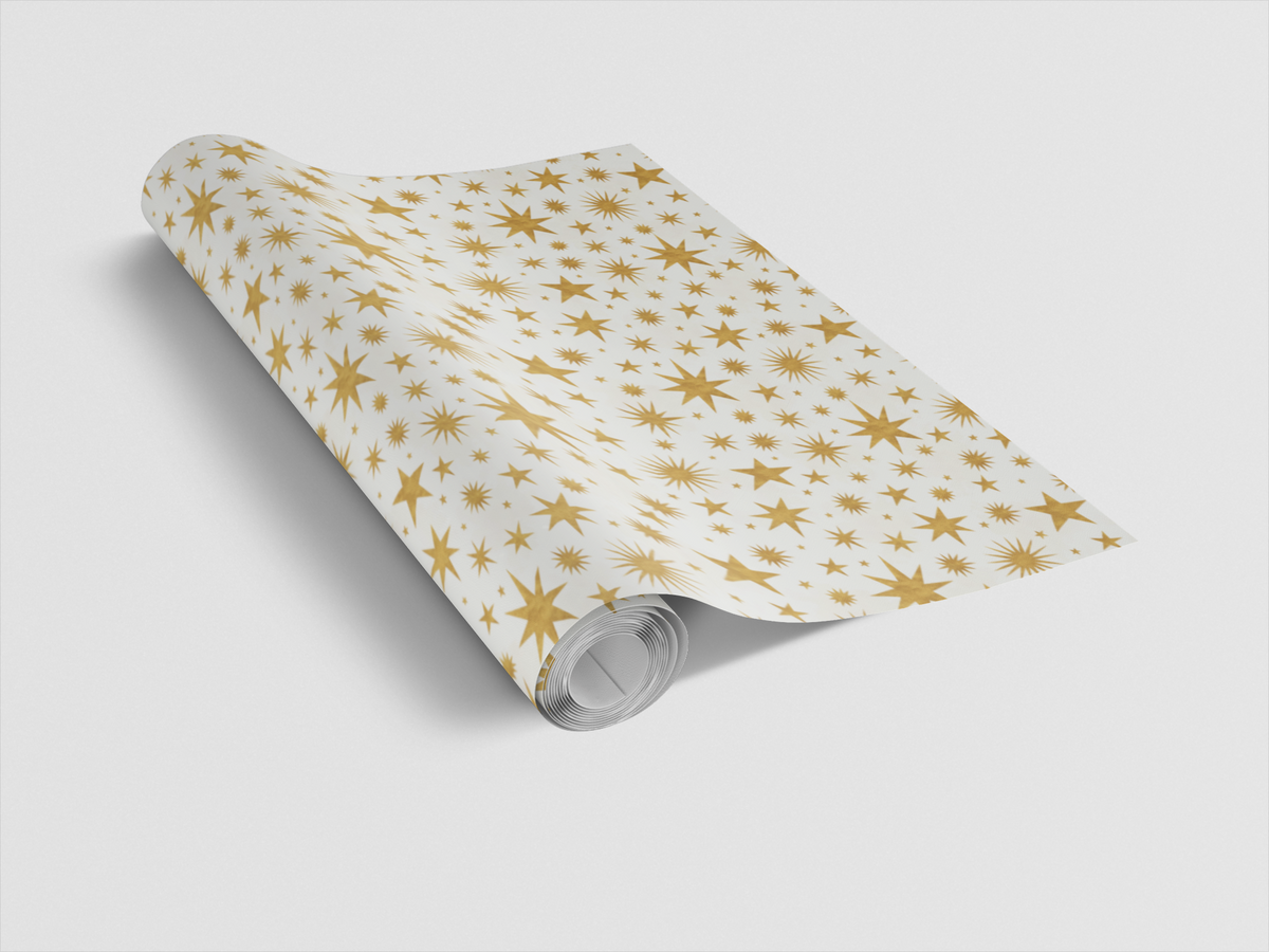 Celestial Star Gift Wrap, Starlight Gold Wrapping Paper, Elegant Holiday Wrapping Paper, Christmas Gift Wrap Roll, Celestial 