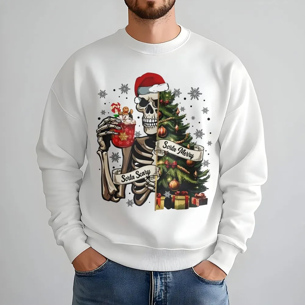 Skeleton Christmas Tree Sweater, Sorta Merry Sorta Scary Sweatshirt, Spooky Holiday Crewneck, Creepy Christmas Pullover, Spoo