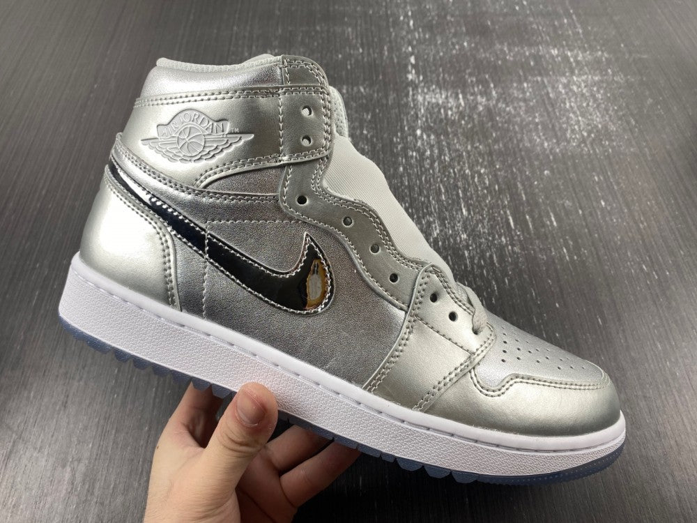 High Top Golf Shoes, White Silver Colorway, Lace Up Design, Casual Gift for Shoe Lovers