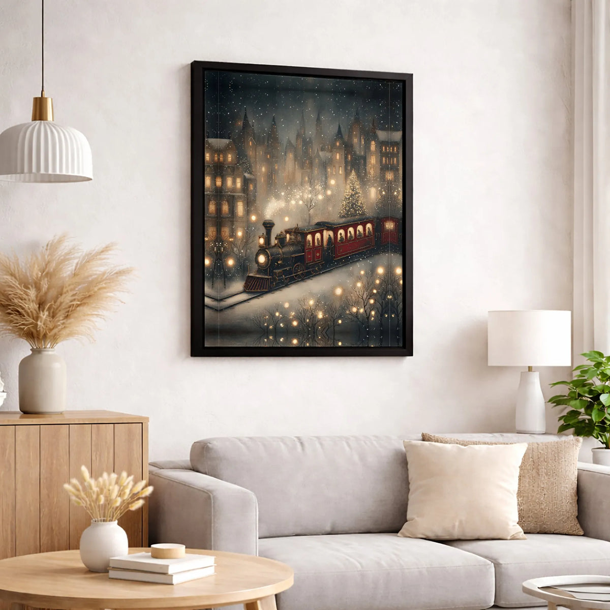 Snowy Village Winter Scene Canvas Print, Christmas Steam Train Canvas Wall Art, Festive Holiday Canvas Art, Vintage Xmas Home