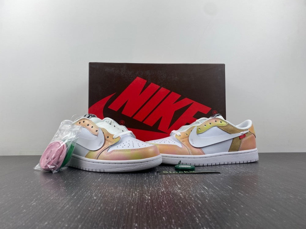 Low Top Sneakers, White Yellow Pink Colorway, Lace Up Design, Casual Gift for Sneaker Fans