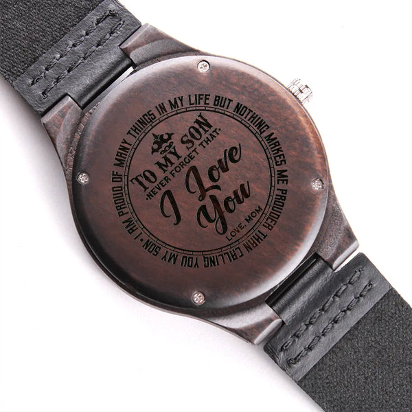 Personalized Sandalwood Timepiece, Engraved Wooden Watch for Son, Genuine Leather Strap Wrist Watch, Birthday Christmas Prese