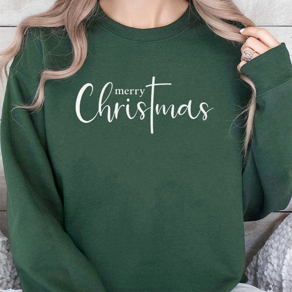 Religious Christian Holiday Crewneck, Merry Christmas Cross Sweatshirt, Faith Based Jesus Scripture Pullover, Meaningful Xmas