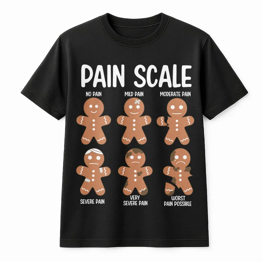 Humorous Holiday Cookie Medical Shirt, Gingerbread Man Pain Scale T-Shirt, Nurse Christmas Graphic Tee, Doctor Healthcare Sta