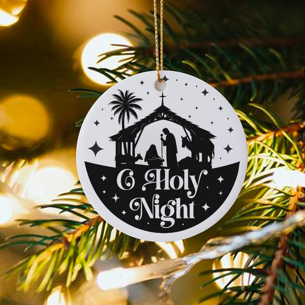 Religious Nativity Scene Ornament, O Holy Night Nativity Christmas Ornament, Christian Ceramic Tree Ornament, Spiritual Faith