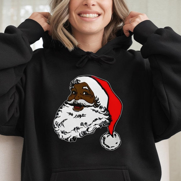 Afrocentric Christmas Hoodie, Black Santa Claus Hoodie, Vintage Holiday Pullover Hoodie, African American Santa Sweatshirt, W