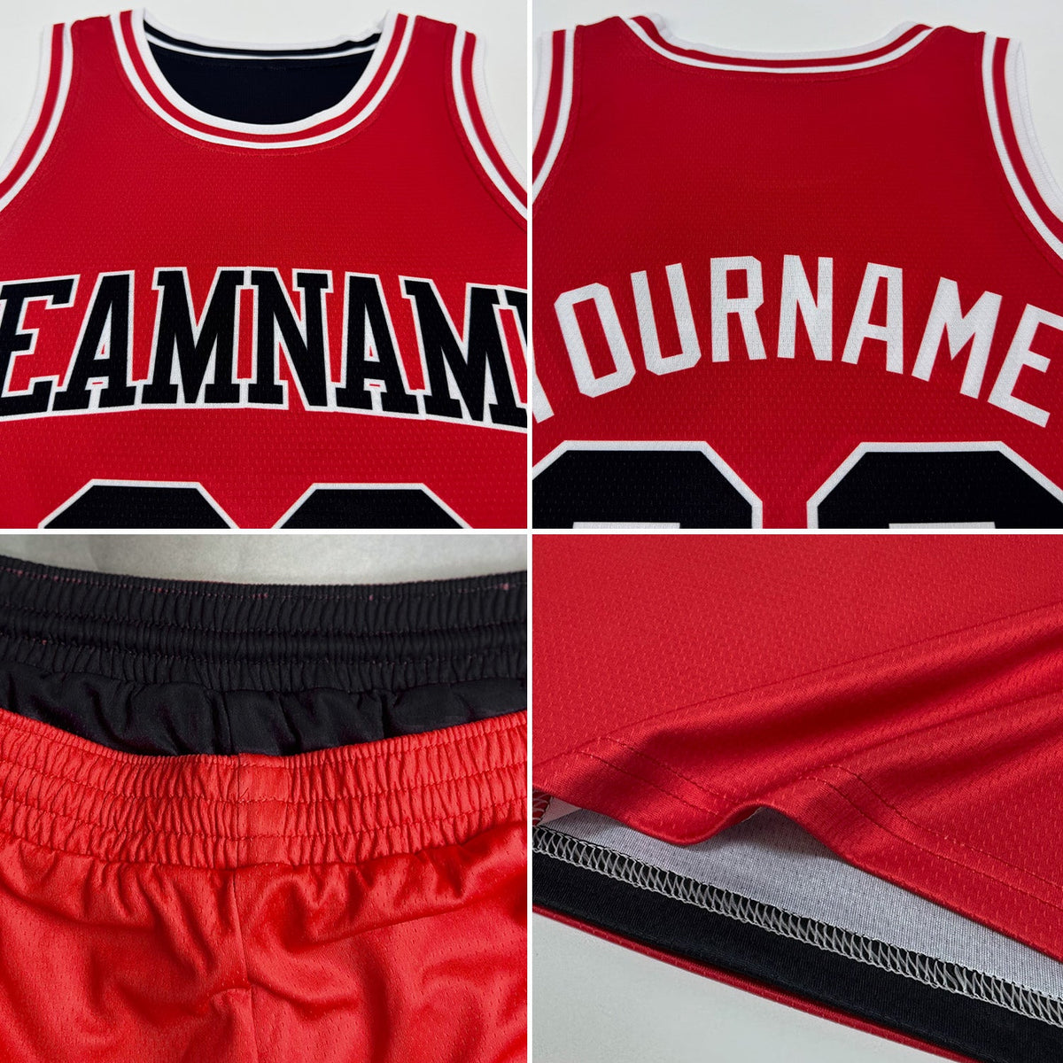 Custom Red Black-Cream Reversible Double Side Sublimation Basketball Set Jersey