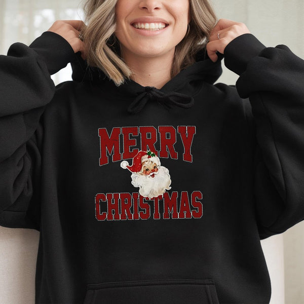 Retro Santa Claus Sweatshirt, Merry Christmas Santa Hoodie, Vintage Holiday Graphic Hoodie, Comfy Xmas Winter Pullover Hoodie