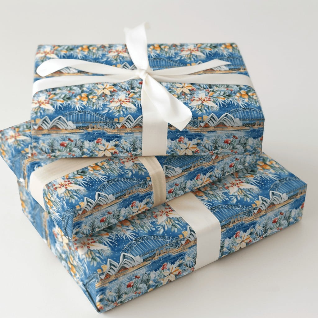 Australian Landmark Gift Wrap, Sydney Opera House Christmas Wrapping Paper, Harbour Bridge Wrapping Paper, Australia Holiday 