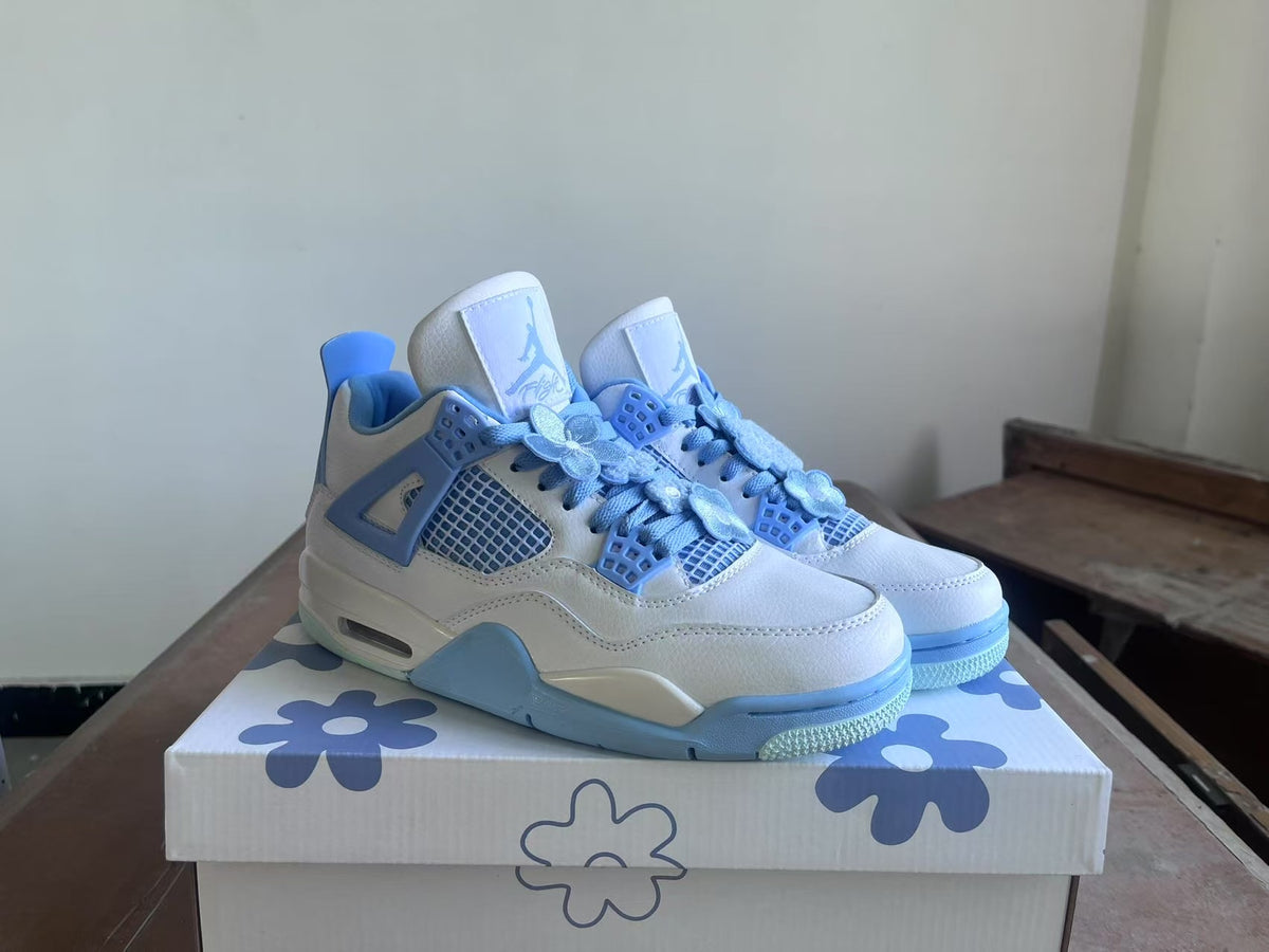 Mid Top Sneakers, White Blue Colorway, Lace Up Design, Casual Gift for Sneaker Fans