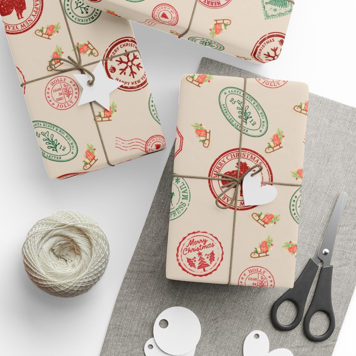 Festive Postal Stamp Holiday Gift Wrap, Vintage Christmas Wrapping Paper, Retro Postage Wrapping Paper Roll, Xmas Gift Wrap P