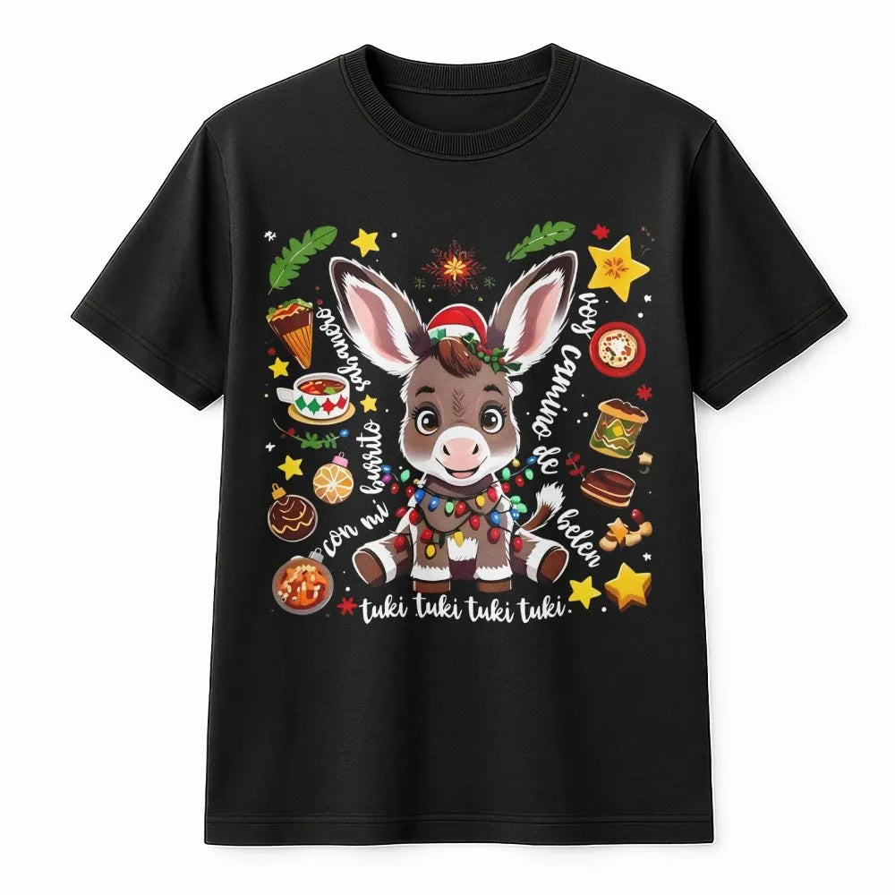 Adorable Christmas Donkey Graphic Tee, Mi Burrito Sabanero T-Shirt, Latino Holiday Shirt, Spanish Xmas Shirt, Family Holiday 