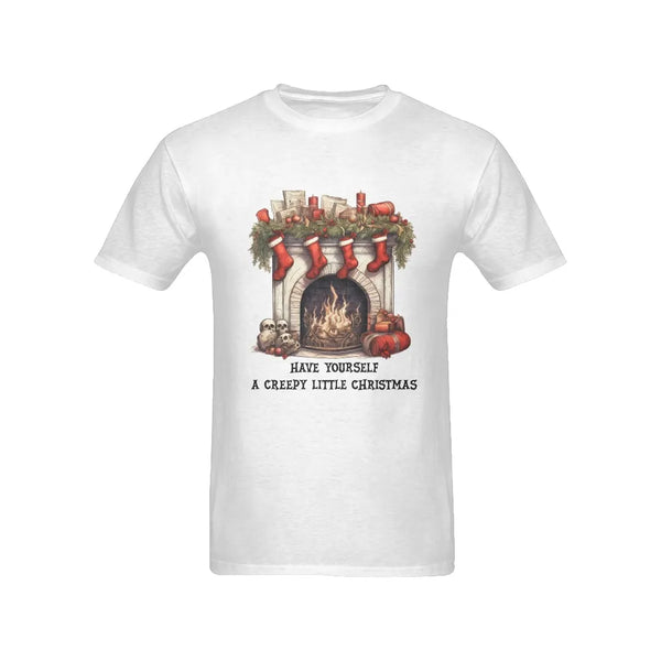 Dark Humor Holiday Graphic Tee, Creepy Christmas Skull Fireplace Shirt, Gothic Winter Xmas T-Shirt, Alternative Festive Mens 