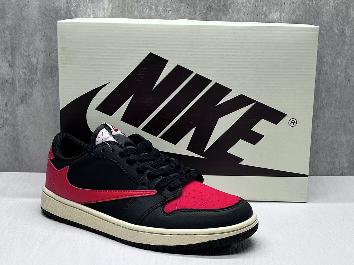 Low Top Sneakers, Black Red Colorway, Reverse Hook Design, Lace Up Design, Casual Gift for Sneaker Fans