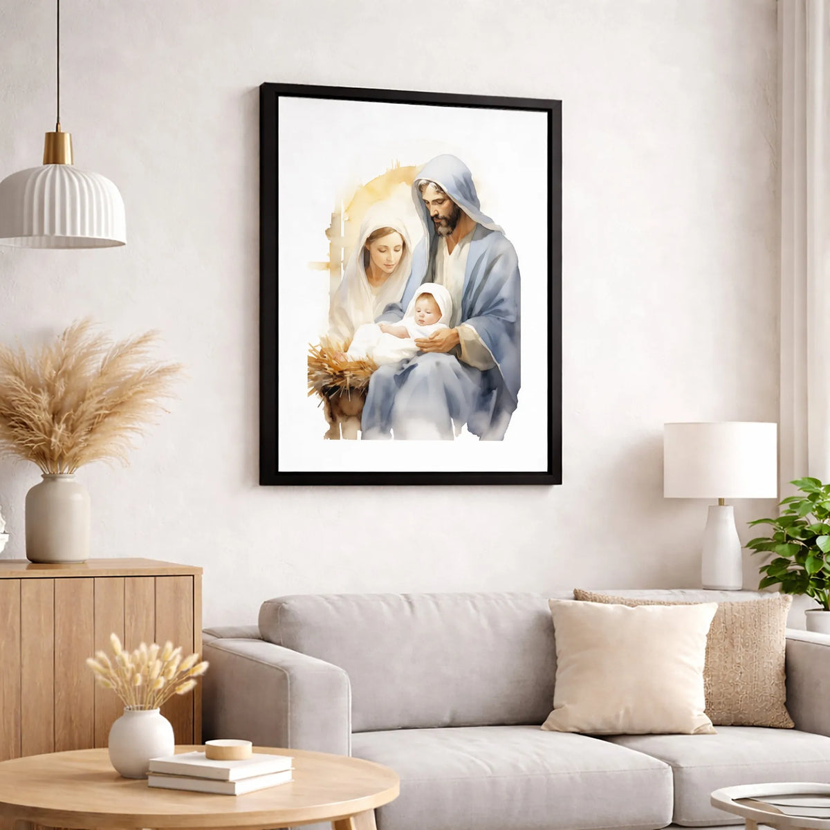 Watercolor Mary Joseph Baby Jesus Canvas Wall Art, Holy Family Nativity Canvas Print, Christian Christmas Wall Decor, Faith H