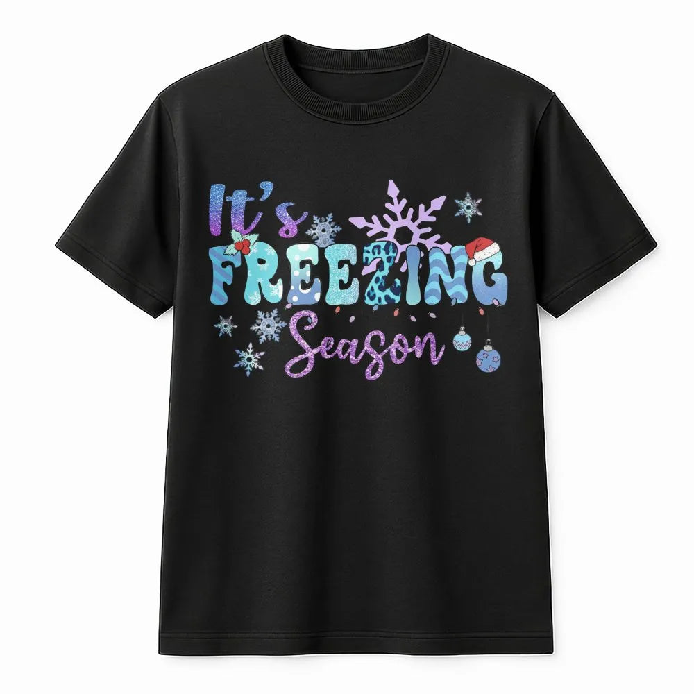 Retro Groovy Snowflake T-Shirt, It's Freezing Season Shirt, Adorable Winter Holiday Graphic Tee, Comfy Christmas Season Shirt